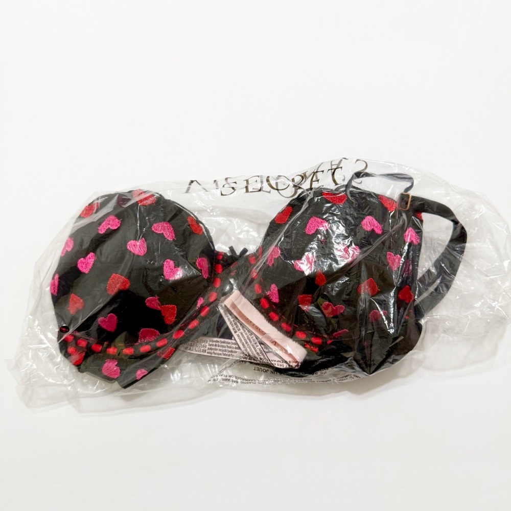 Victorias Secret black red pink embroidery heart print dream angels push-up bra - Picture 5 of 7